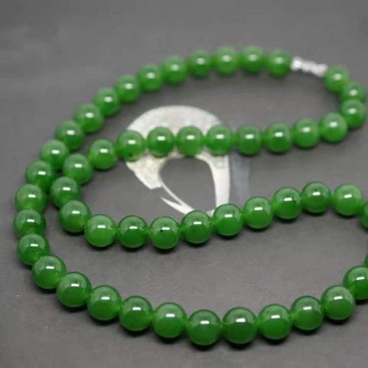 Hetian Biyu necklace, spinach green jade necklace, round bead style, Taiwan green jade necklace - Korvel