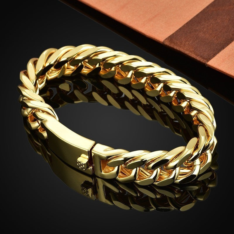Fashionable 18K gold plated men's electroplated alloy double buckle bracelet - Korvel
