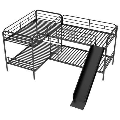Twin Size L-Shaped Bunk Bed with Slide and Ladder  Black - Korvel