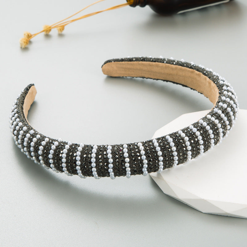 New Full Diamond Headband Pearl Rhinestone Fashion Headband Versatile Hair Accessories For Going Out - Korvel