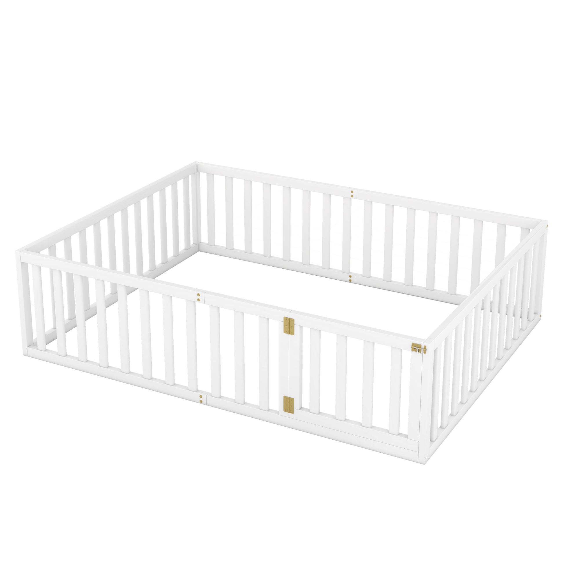 Queen Size Wood Floor Bed Frame with Fence and Door White(OLD SKU:WF289663AAK) - Korvel