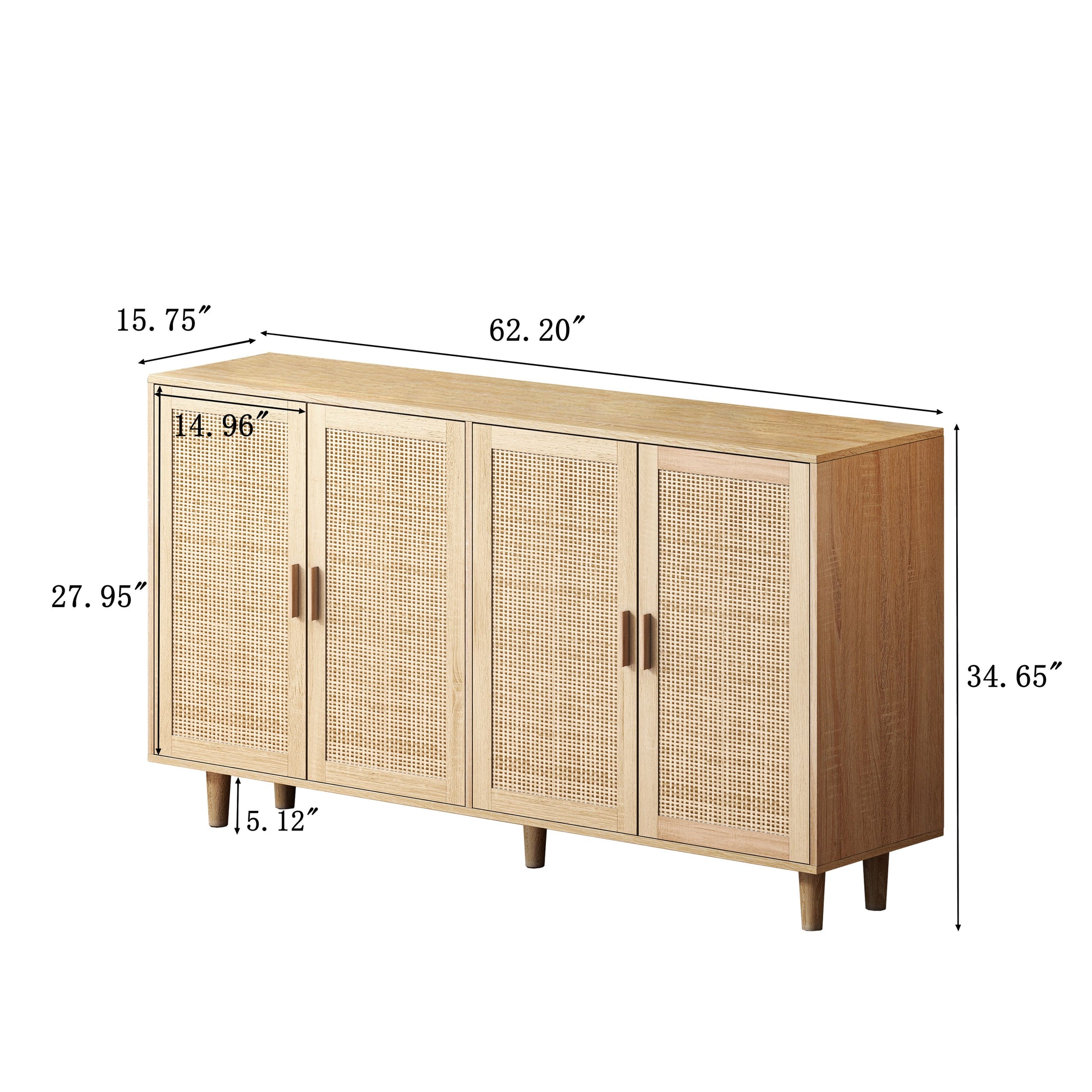 62.20"Elegant and Functional 4-Door Rattan Decorative Storage Cabinet,for Bedroom,Living Room,Office,Easy Assembl - Korvel