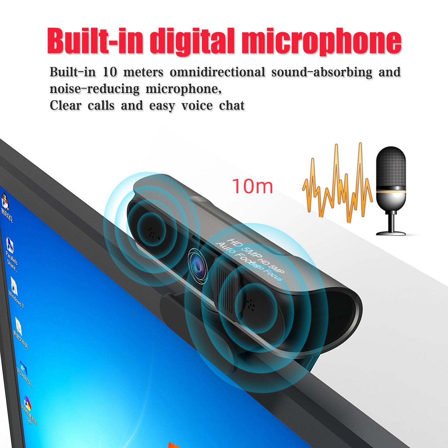 Webcam autofocus premium 1080P avec 5 millions de pixels