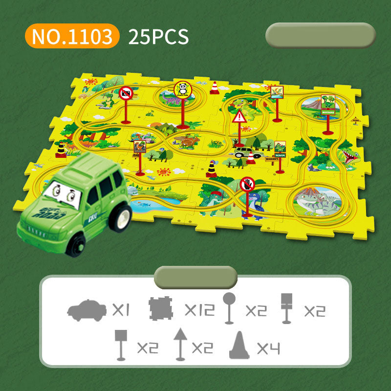 DIY assembly of children's puzzle track car with various scenarios city map construction electric puzzle track car - Korvel