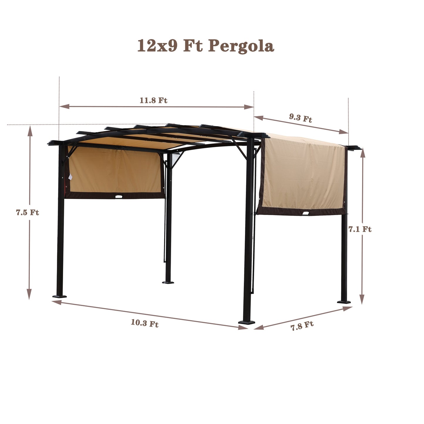12 x 9 Ft Outdoor Pergola with Retractable Shade Canopy