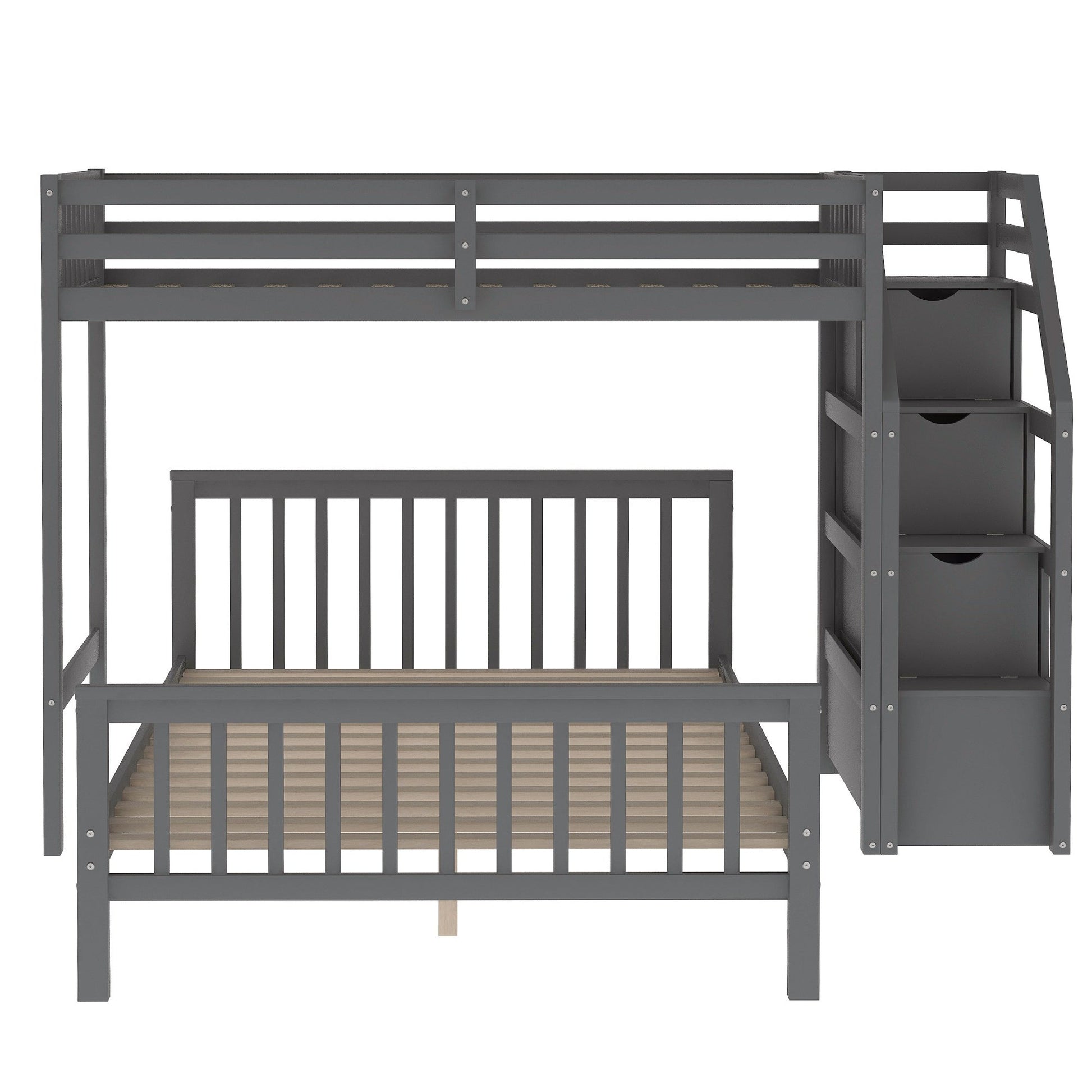 Twin over Full Loft Bed with Staircase Gray - Korvel