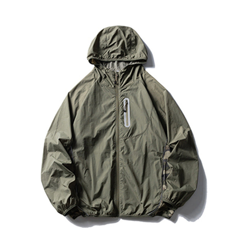 Camouflage Spliced Thin Hooded Sun Protection Clothing Men's Outdoor Sports Reflective Design Casual Jacket Trendy - Korvel