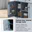 Kitchen handcart with rubber wood leaf countertop, storage cabinet, shelf, and 3 dining room drawers, gray blue - Korvel