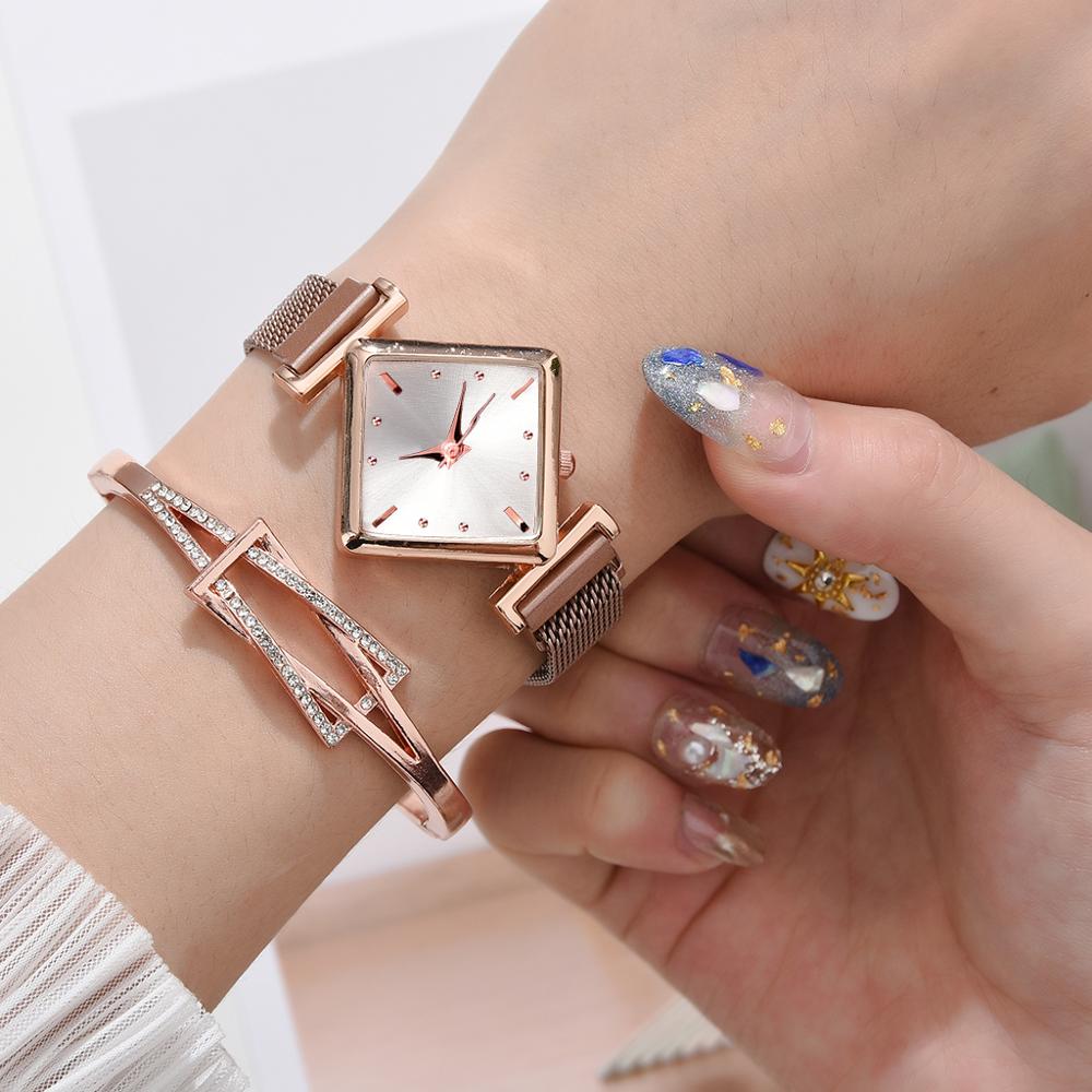 Women Square Watch Luxury Ladies Quartz Magnet Buckle Gradient Color Watches Relogio Feminino For Gift Clock - Korvel