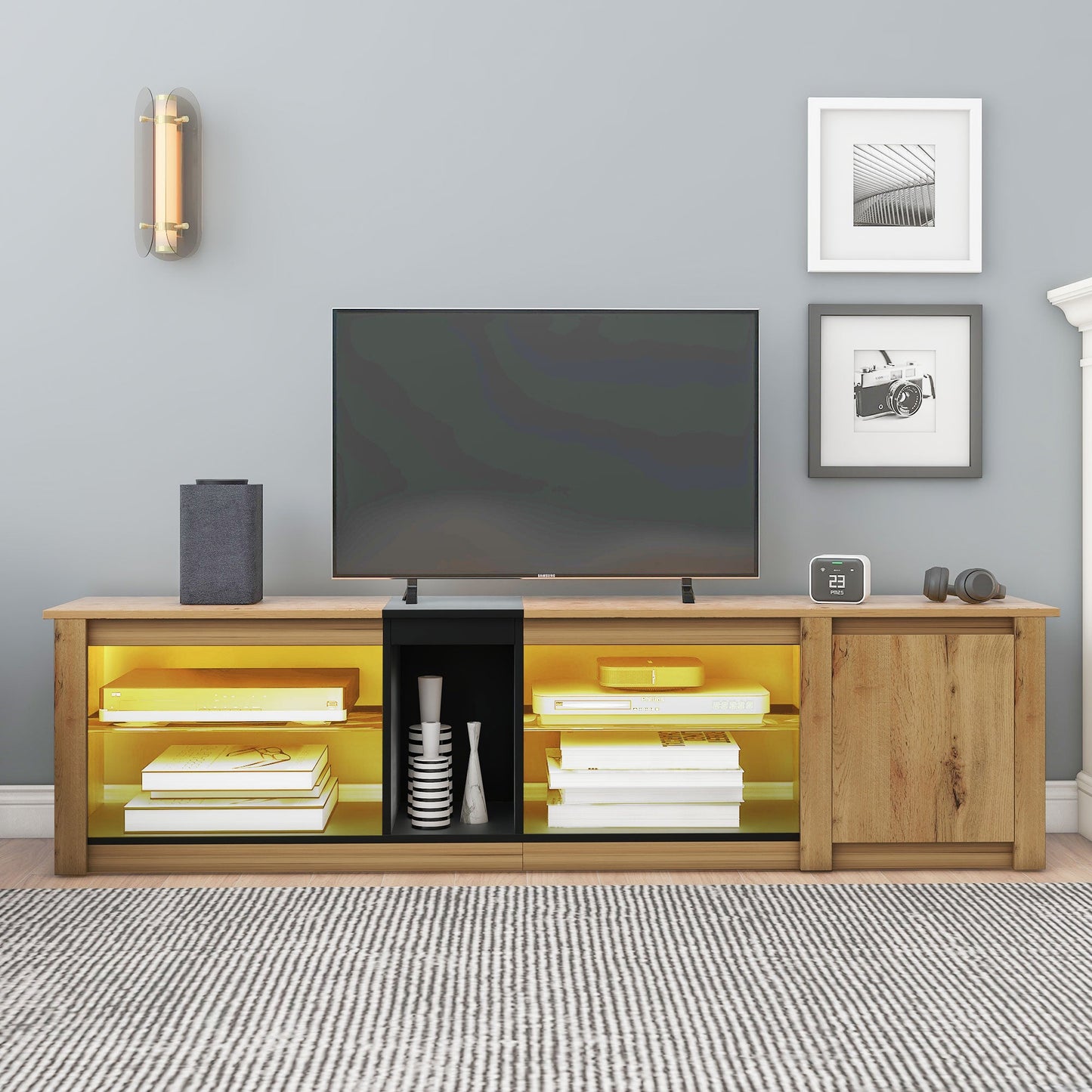 Meuble TV moderne pour téléviseurs jusqu'à 80 pouces avec éclairage LED