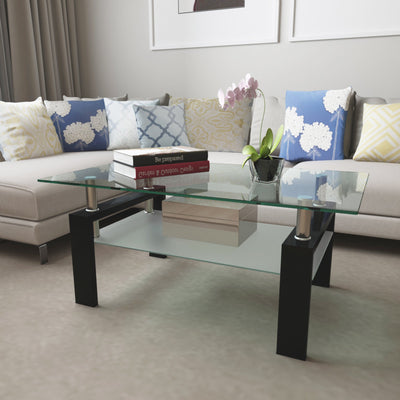 Modern Rectangle Black Glass Coffee Table for Living Room