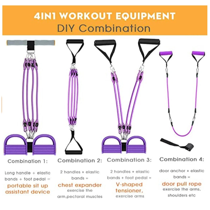 Multifunction Fitness Pedal Exerciser Sit-up Exercise Band Elastic Pull Rope Equipment Tummy Bodybuilding Tension Rope Antibreak - Korvel