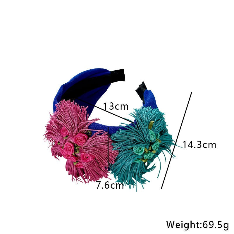 Bandeau large en tissu fleuri fait main
