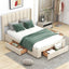 Full Size Upholstered Platform Bed with One Large Drawer in the Footboard and Drawer on Each Side Beige - Korvel