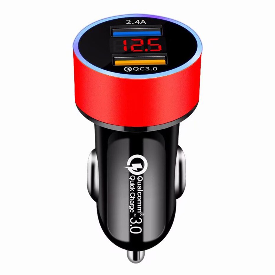 Cargador de coche USB dual QC3.0 con pantalla LCD