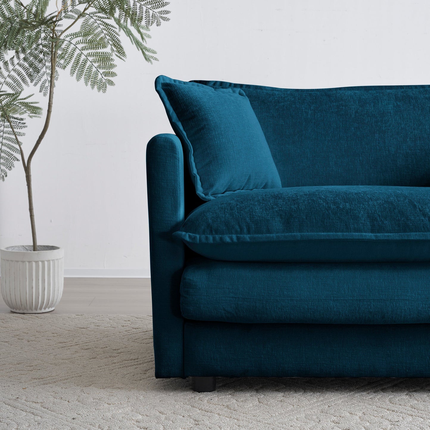 Ottoman modern style chair, living room club chair Chenille cushioned armchair, bedroom reading chair, blue - Korvel