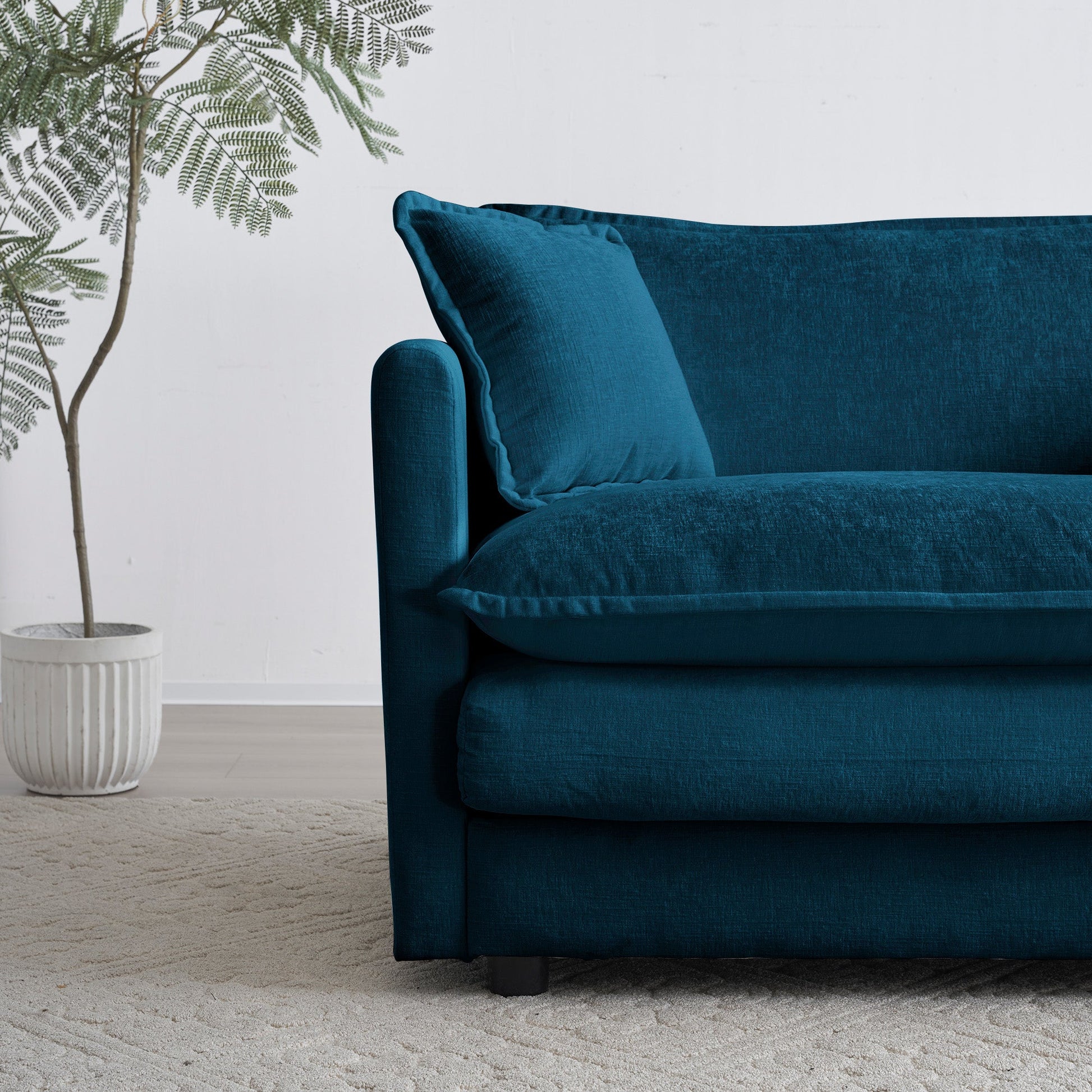 Ottoman modern style chair, living room club chair Chenille cushioned armchair, bedroom reading chair, blue - Korvel