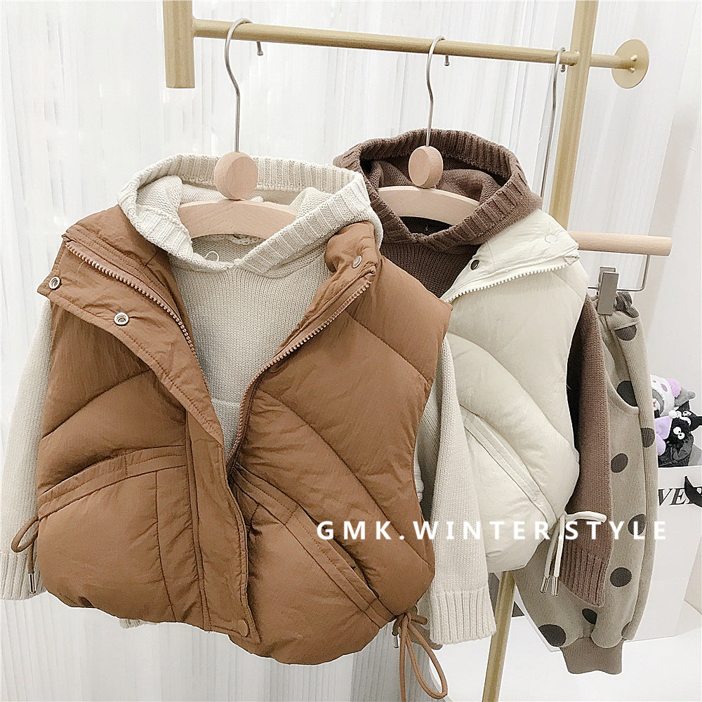 Children's standing collar cotton jacket vest winter loose vest for boys and girls camisole medium and small children's sweater - Korvel