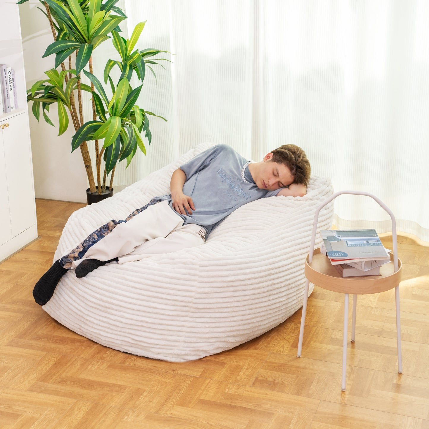 Faux Fur Classic Bean Bag Chair - White