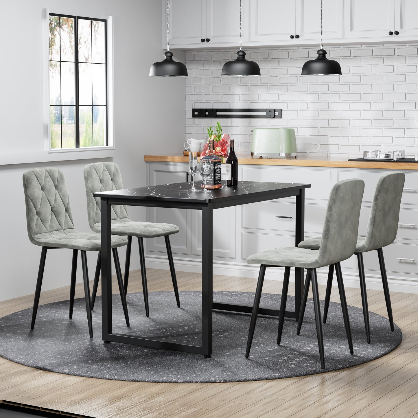 Dining Chairs Set of 4, Modern Kitchen Dining Room Chairs, Velvet Dining Chair Upholstered Cushion Seat and Sturdy Metal Legs - Korvel