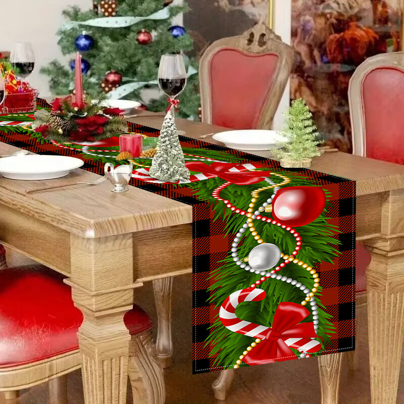 Christmas table flag Christmas candy printed tablecloth TV cabinet decoration white linen tablecloth tea flag pad - Korvel