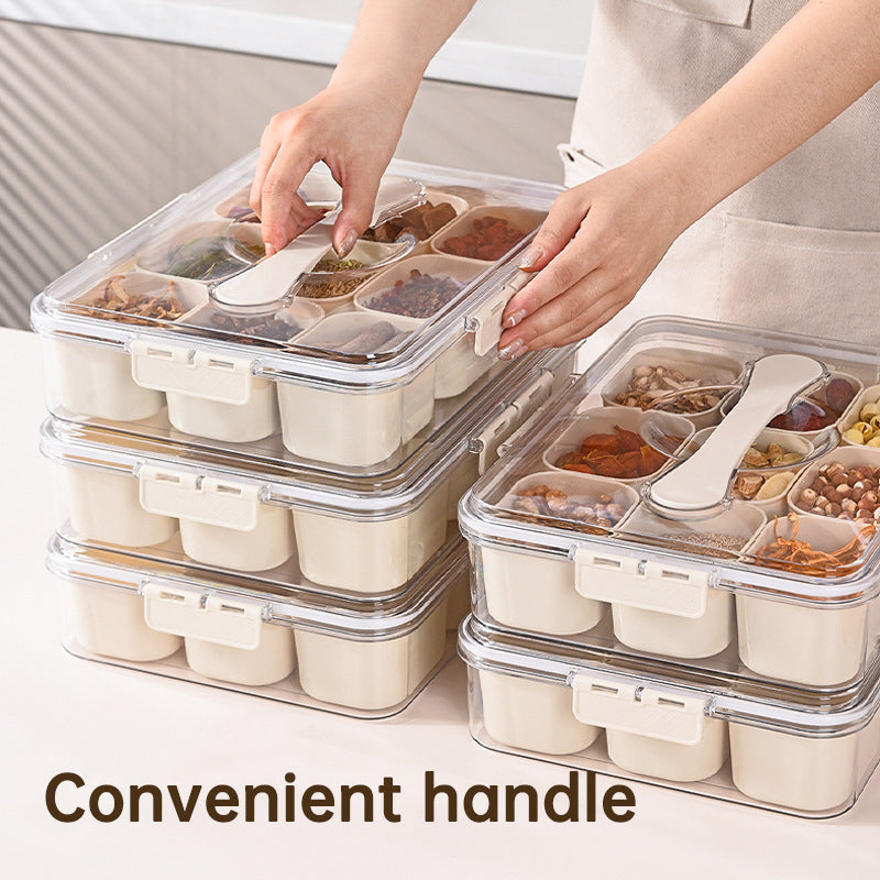 Design Sealed Snackle Storage Box With 9pcs Divider Plastic Divided Veggie Tray With Lid And Handle - Korvel