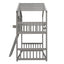 Twin over Twin House Bunk Bed with Roof , Window, Window Box, Door , with Safety Guardrails and Ladder, Grey - Korvel
