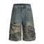 Shorts en denim camouflage patchwork pour hommes