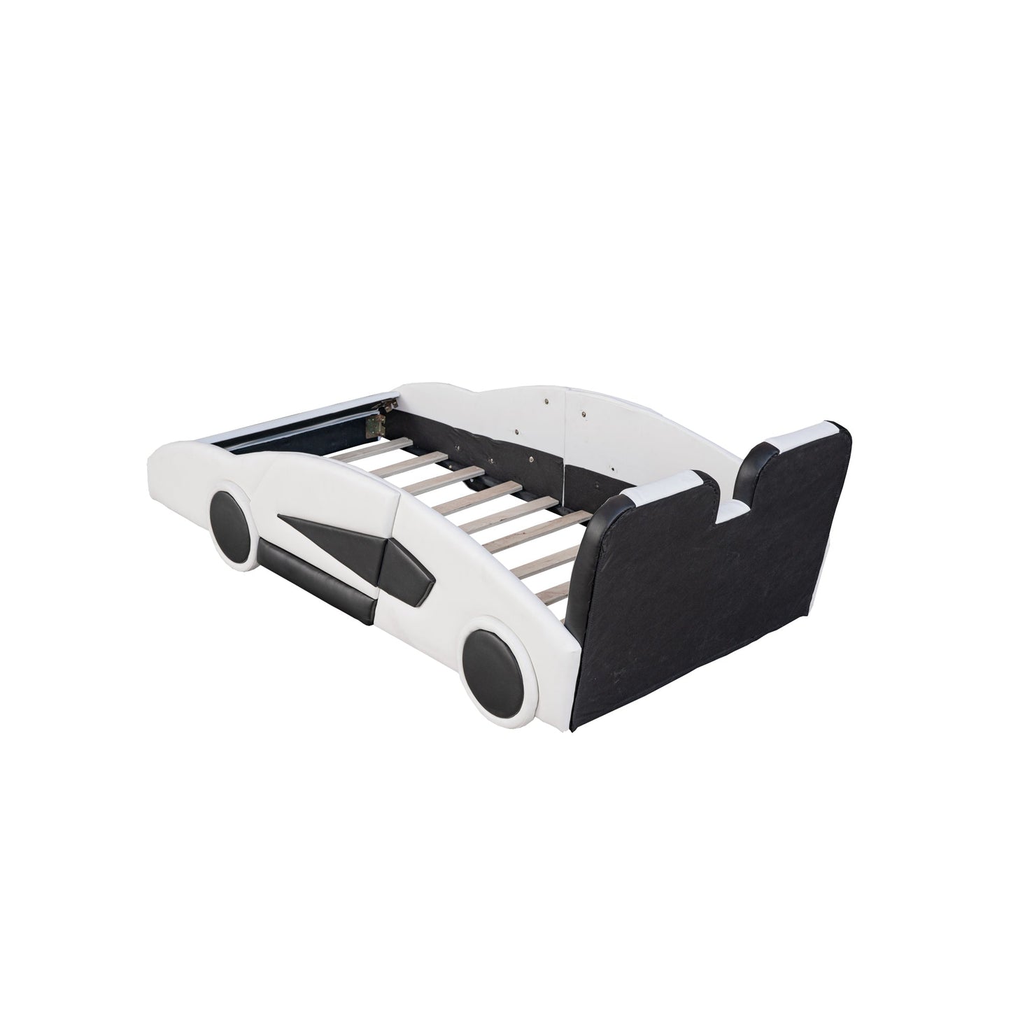 Twin Size Race Car Platform Bed with Wheels - White