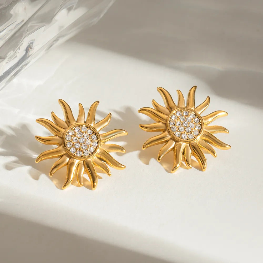 Boucles d'oreilles en acier inoxydable élégant en forme de tournesol pour femmes