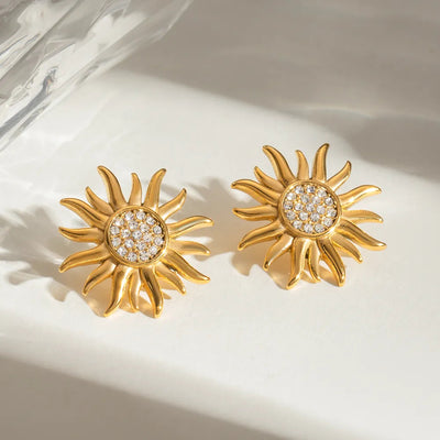 Boucles d'oreilles en acier inoxydable élégant en forme de tournesol pour femmes