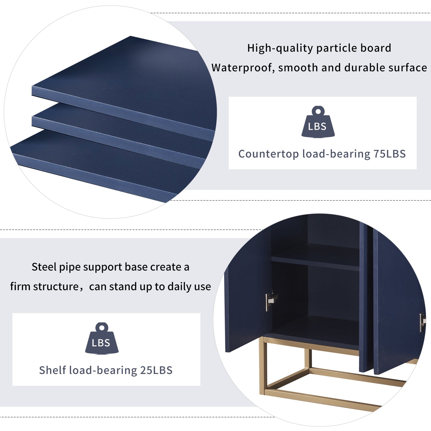 TREXM Modern Sideboard Elegant Buffet Cabinet with Large Storage Space for Dining Room, Entryway (Navy) - Korvel