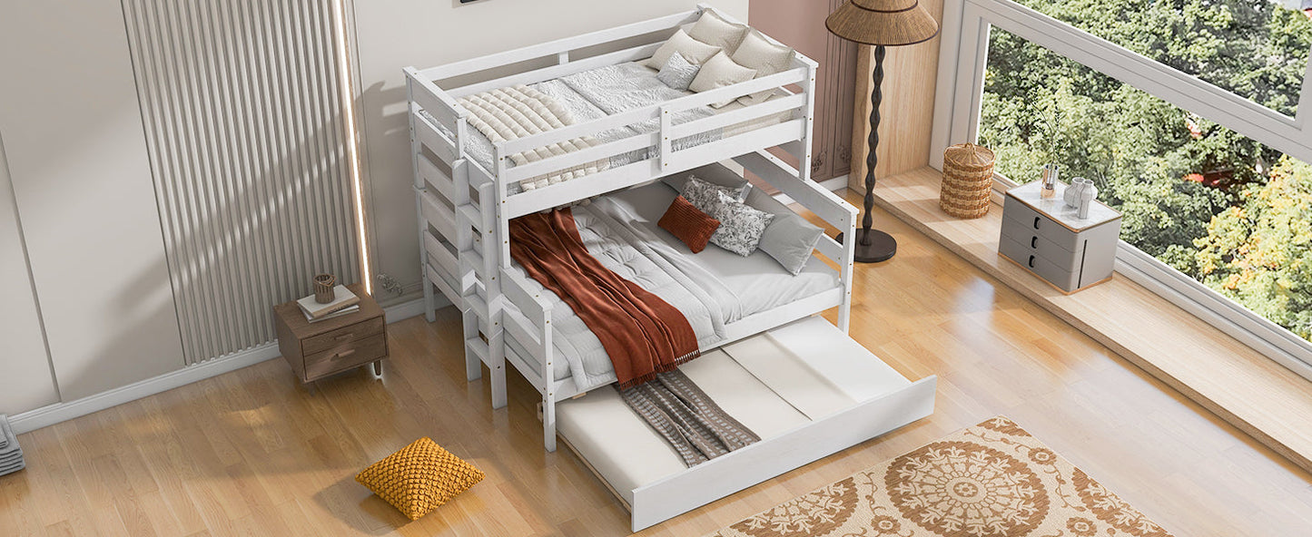 Wood Twin over Full Bunk Bed with Twin Size Trundle  White - Korvel