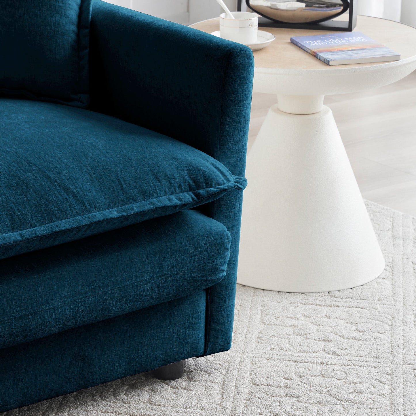 Ottoman modern style chair, living room club chair Chenille cushioned armchair, bedroom reading chair, blue - Korvel