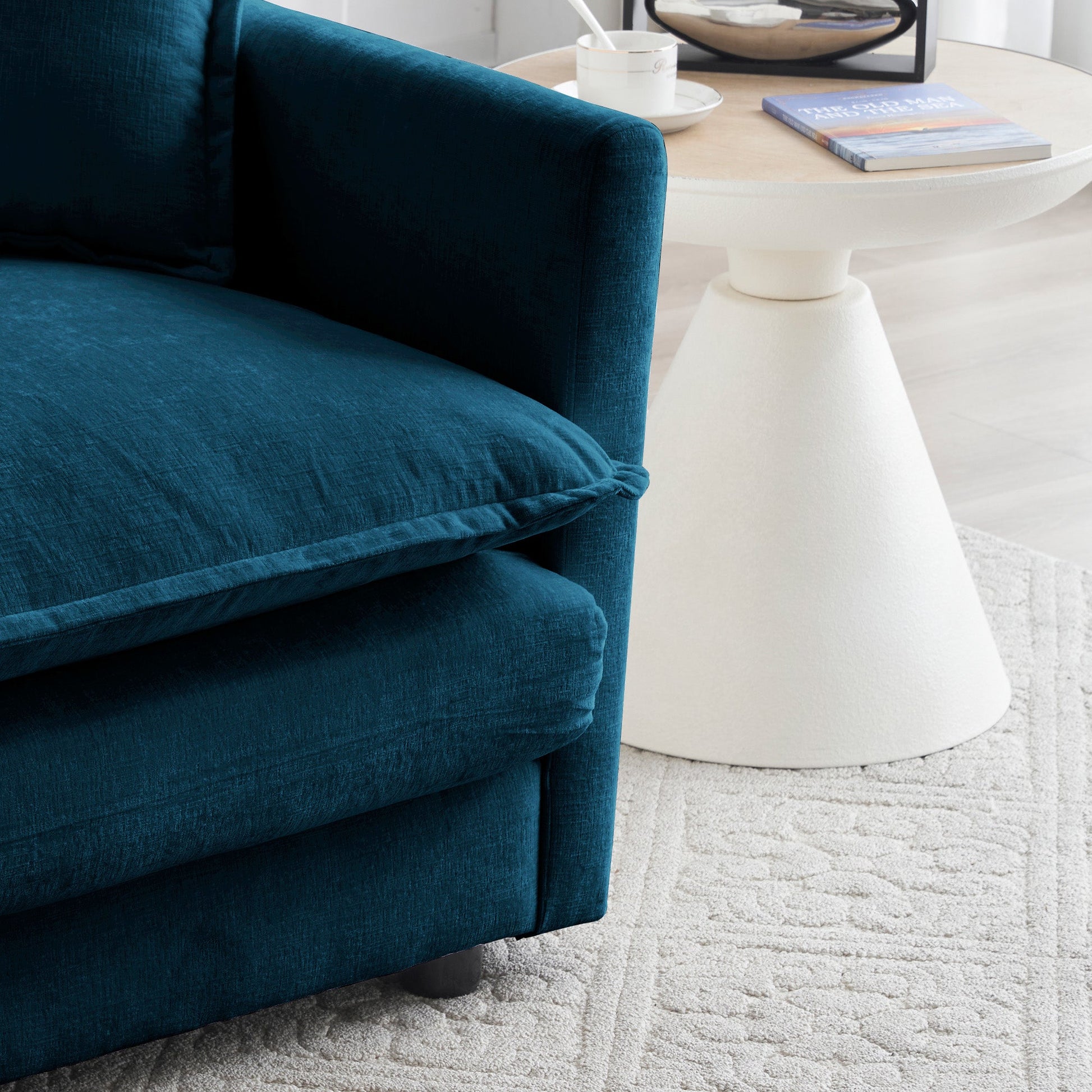 Ottoman modern style chair, living room club chair Chenille cushioned armchair, bedroom reading chair, blue - Korvel