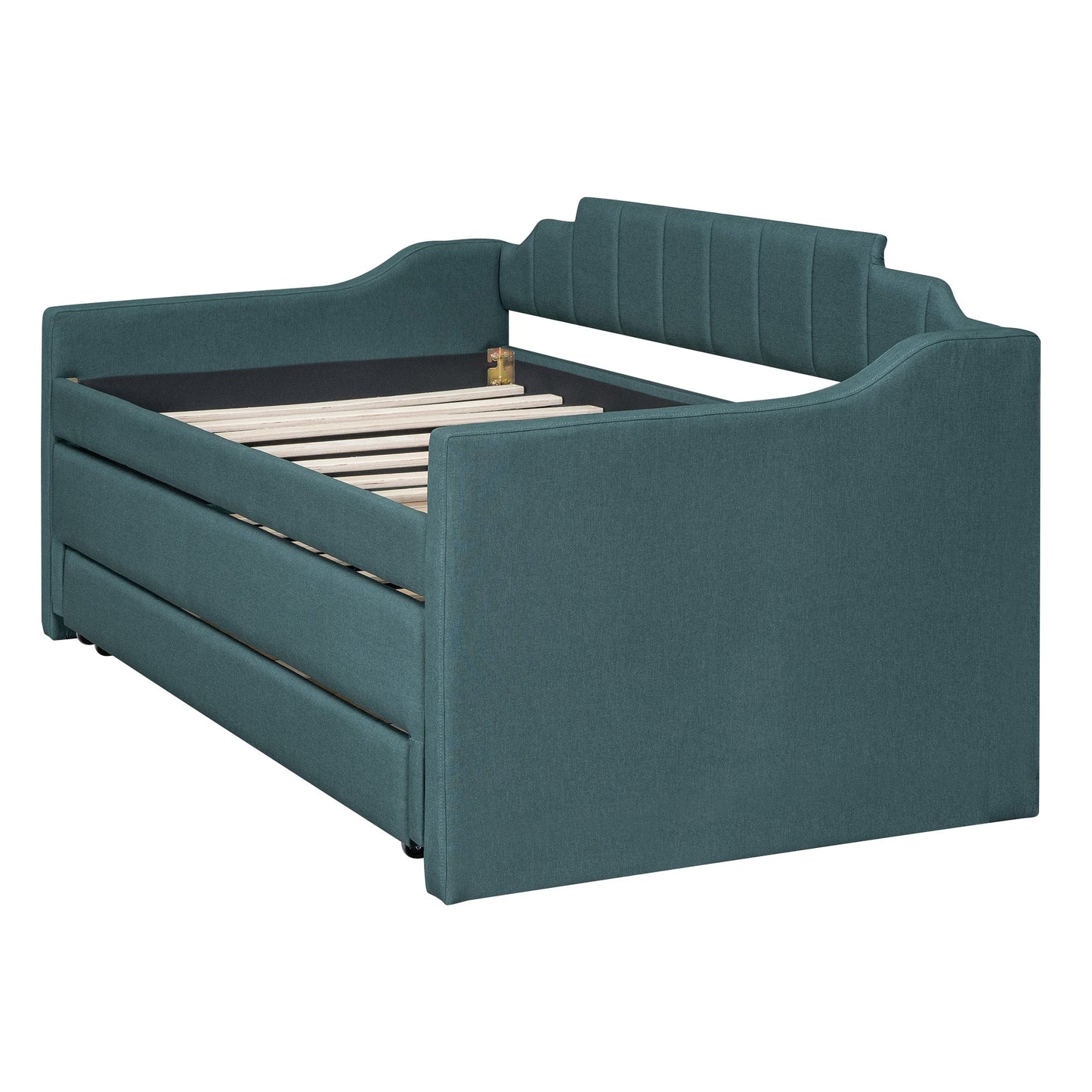Twin Size Upholstered Daybed with Trundle and Three Drawers,Green - Korvel