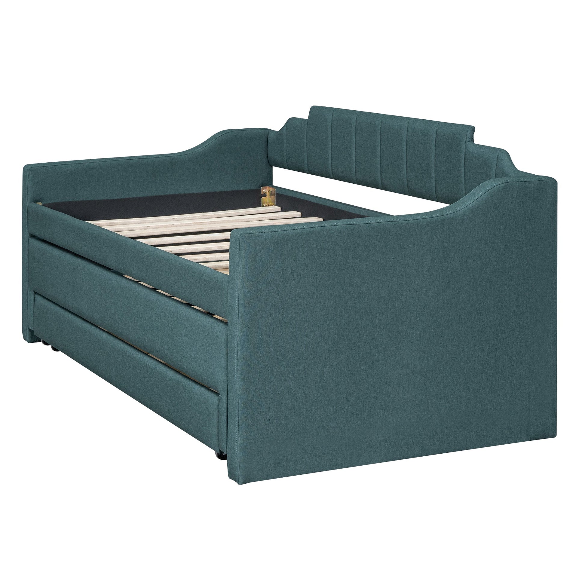 Twin Size Upholstered Daybed with Trundle and Three Drawers,Green - Korvel