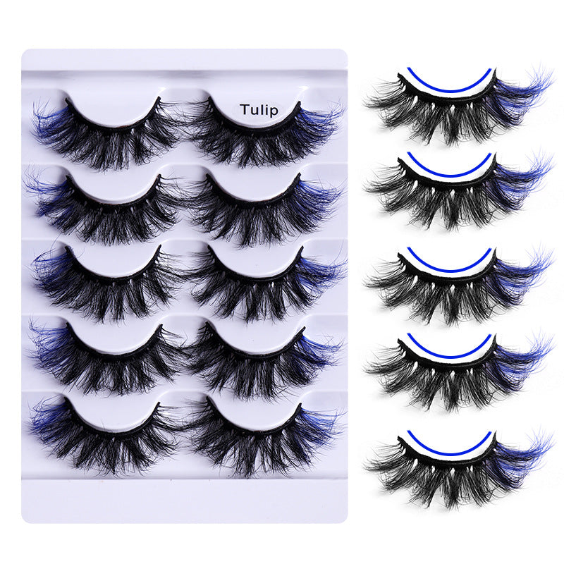 5 Pairs Of Colorful Fried False Eyelashes Multi Layer Thick Cross Mink Like Eyelashes - Korvel