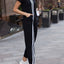 Striped Short Sleeve Hooded Jumpsuit - Korvel