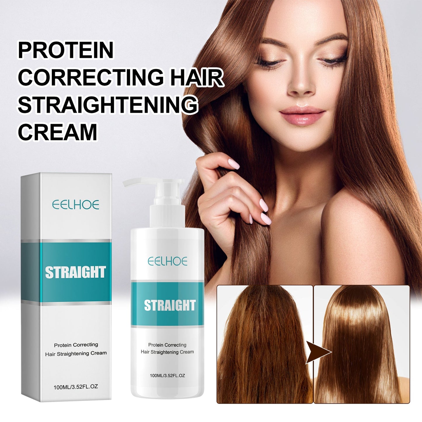Protein Correcting Hair Straightening Cream, Smoothing And Repairing Damaged Hair Smoothing Cream Without Straightening - Korvel
