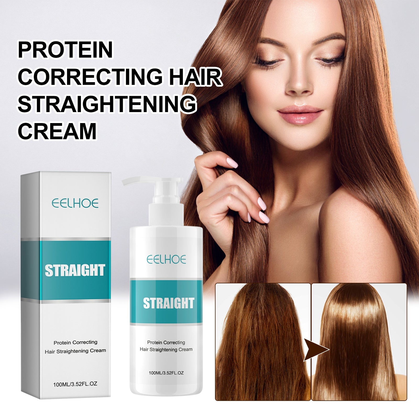 Protein Correcting Hair Straightening Cream, Smoothing And Repairing Damaged Hair Smoothing Cream Without Straightening - Korvel