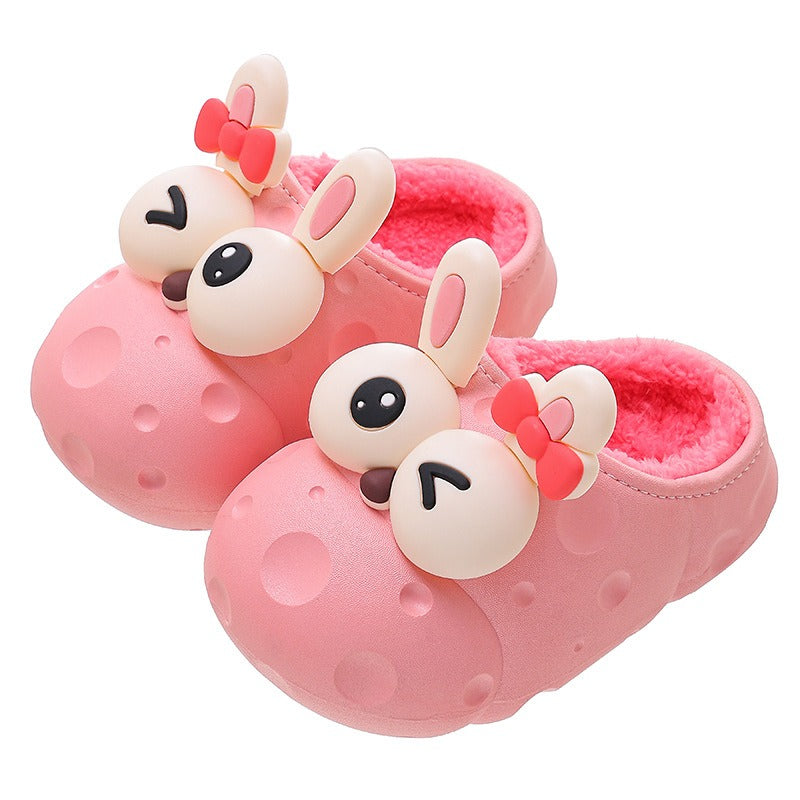 Autumn and winter baby cotton slippers for boys and girls, warm and plush bag with cotton cover and waterproof large, medium, and small children cotton slippers - Korvel