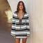 Wavy Striped Tied Front Long Sleeve Cover-Up Dress - Korvel