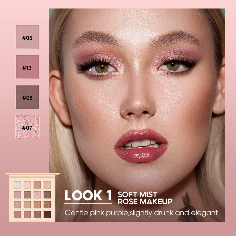 Mee Carney Beauty Makeup 16 Color Eye Shadow Plate Ins Matte Pearl Glitter Pink Earth Color Eye Shadow Plate MC12 - Korvel