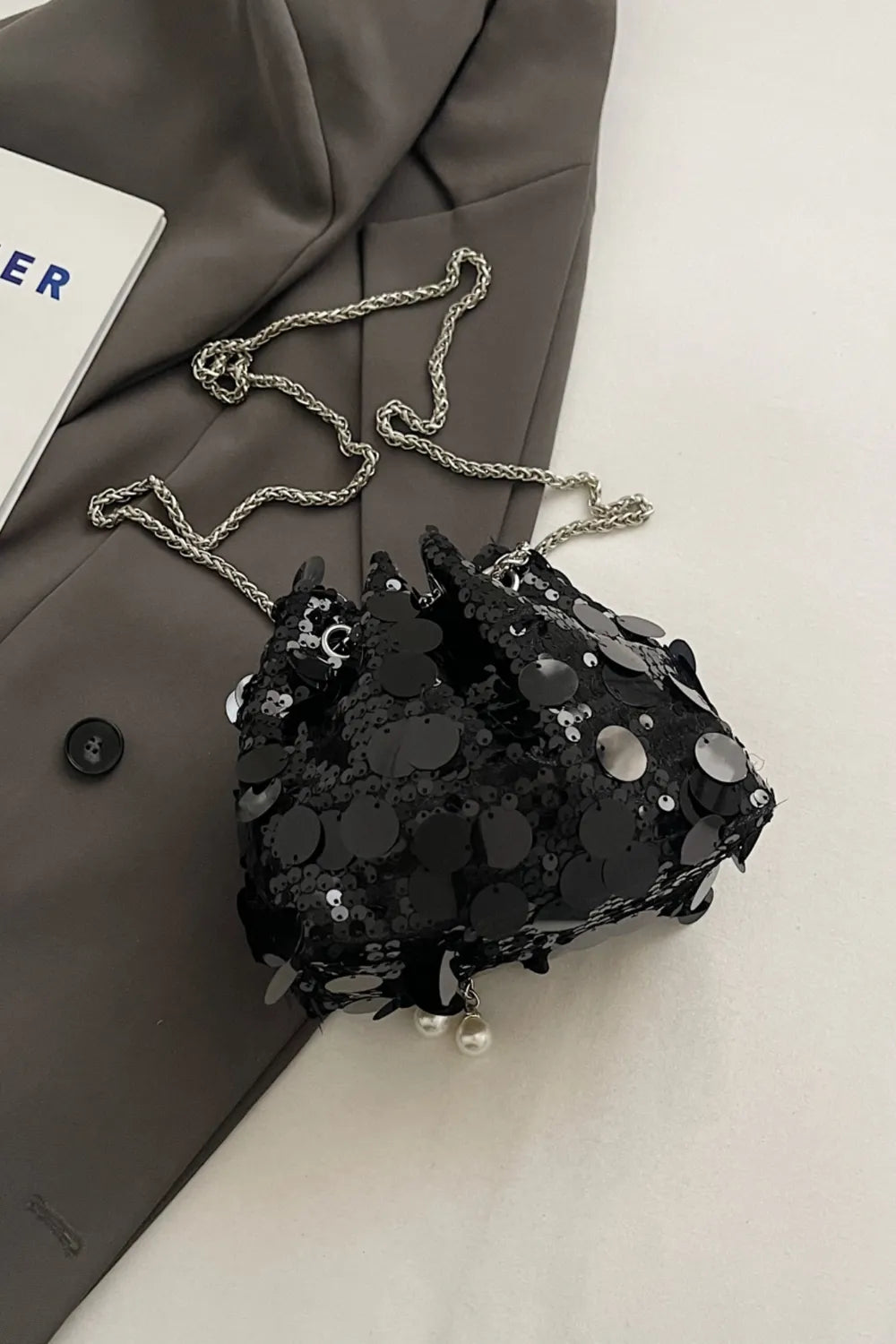 Drawstring Sequin Crossbody Bag - Korvel