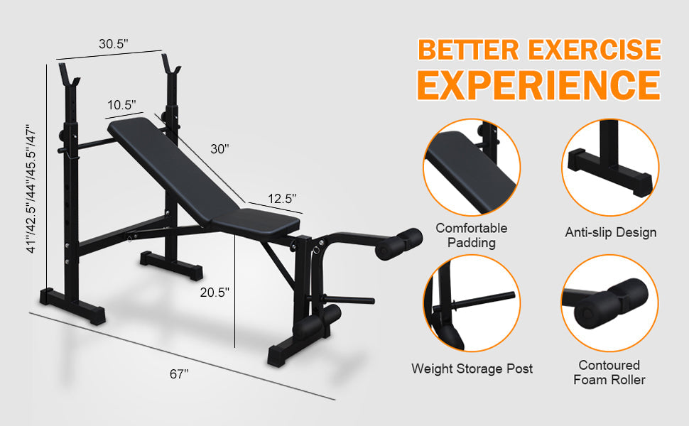 Olympic Weight Bench Bench Press Set with Squat Rack and Bench for Home Gym Full-Body Workout - Korvel