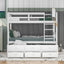 Twin over Twin Wood Bunk Bed with Trundle and Drawers White - Korvel