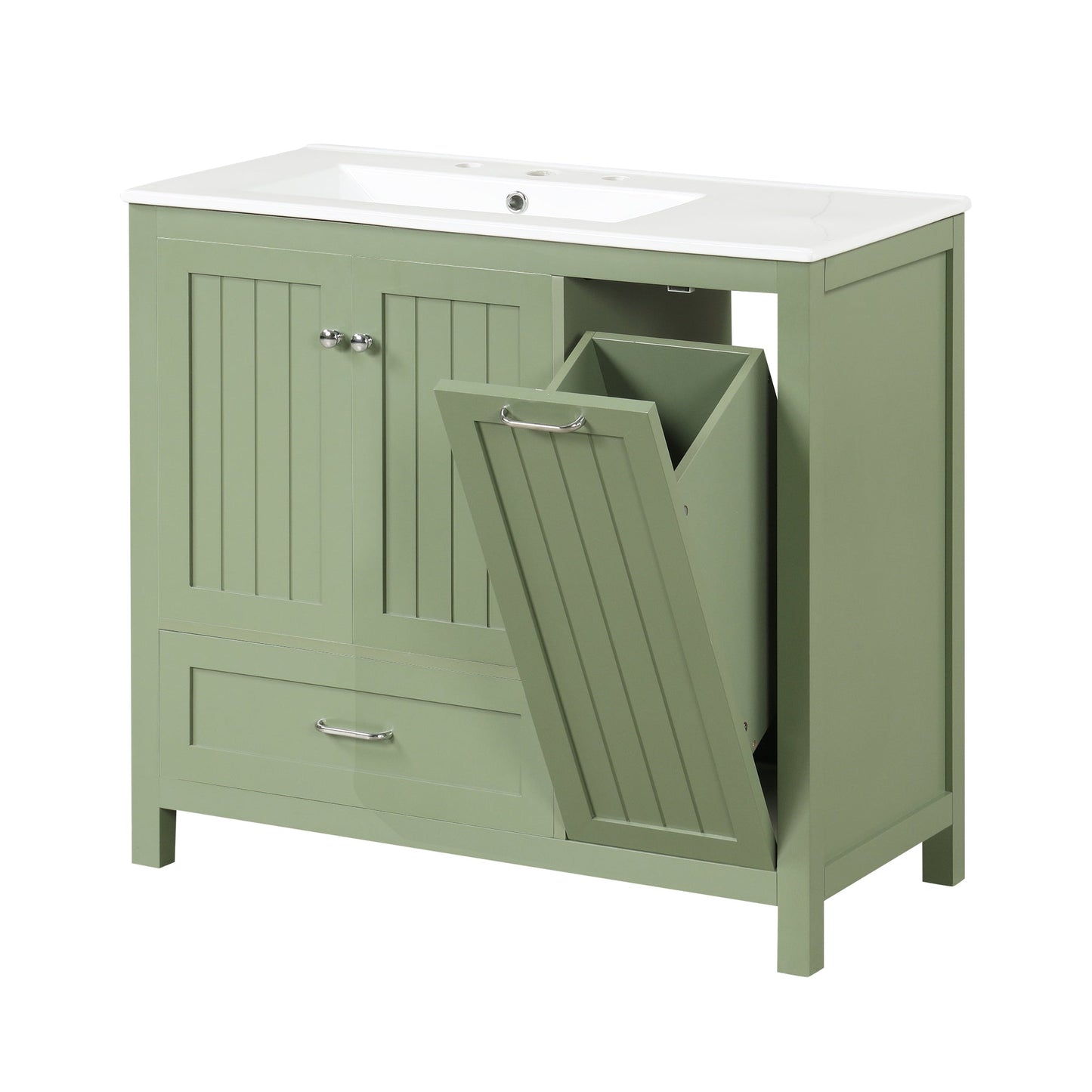 Meuble de salle de bain vert de 36" avec évier et rangement