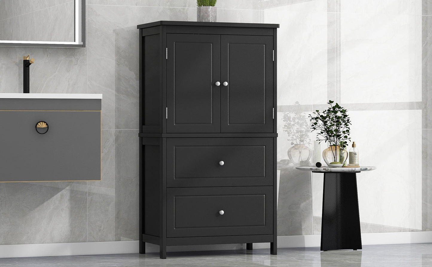 Armoire de rangement de salle de bain noire élégante avec étagère réglable