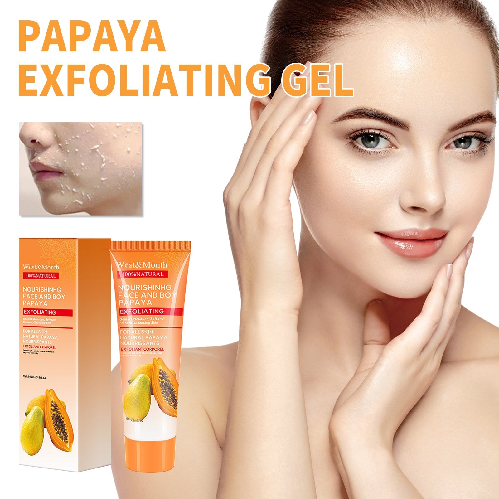 Papaya Exfoliating Gel, Moisturizing Skin With Gentle Cleansing Keratin Brightening Gel - Korvel